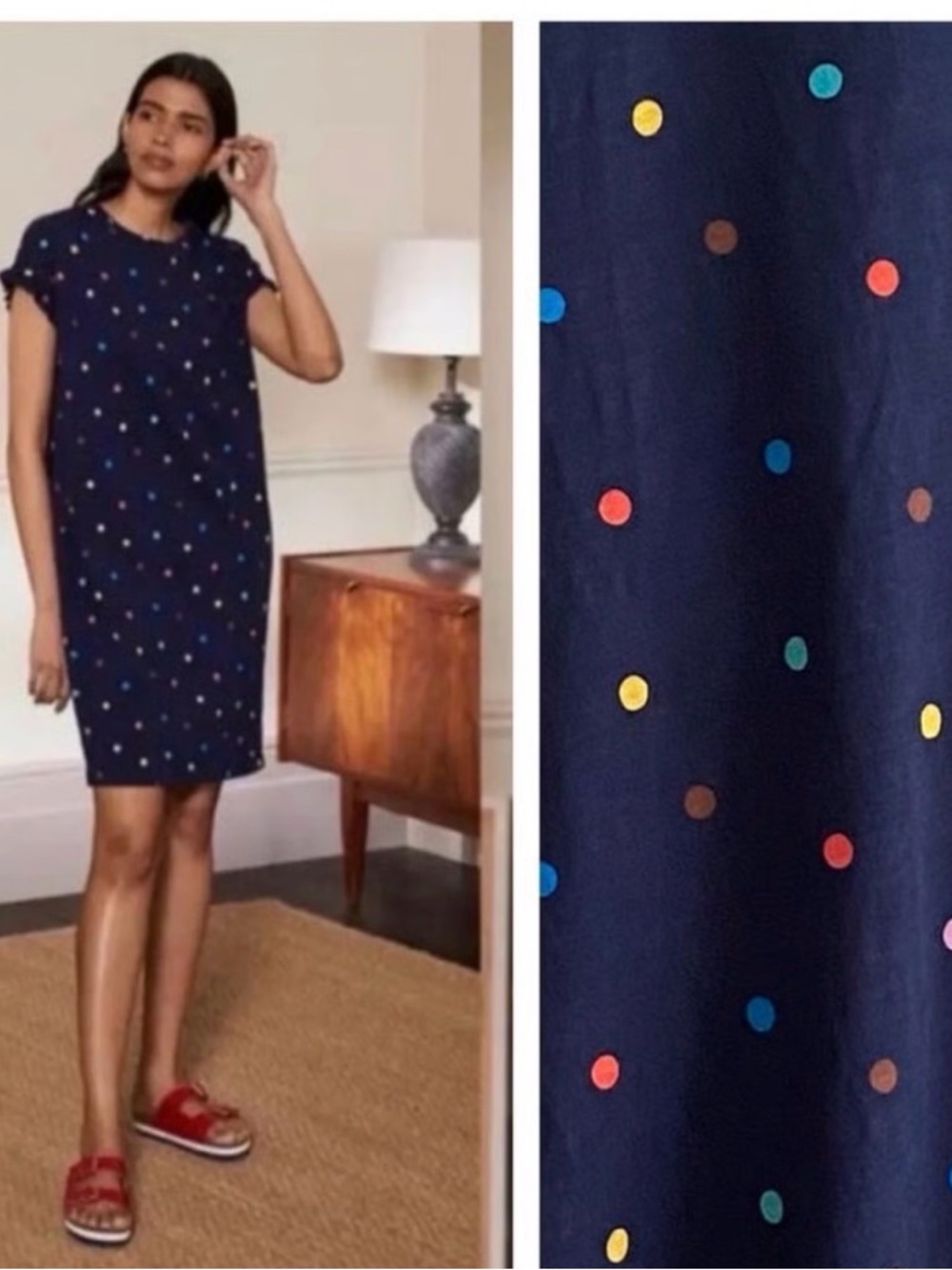 Boden Navy Polka Dot Tee with Bright Dots